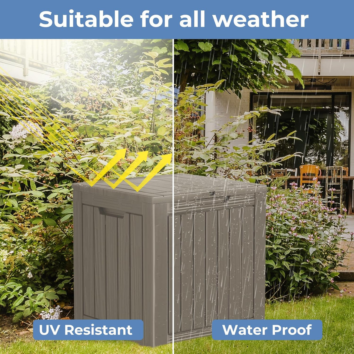 35 Gallon Outdoor Storage Box Waterproof Lockable Resin Deck Box Large, Patio Storage Bin for Pool