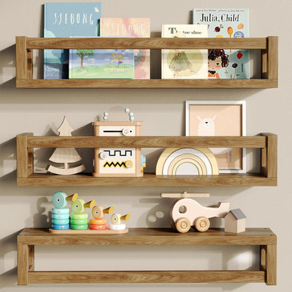 Upgraded Thick Floating Shelves - Multi-Use Wall-Mounted Bookshelves for Kids and Nursery, Ideal