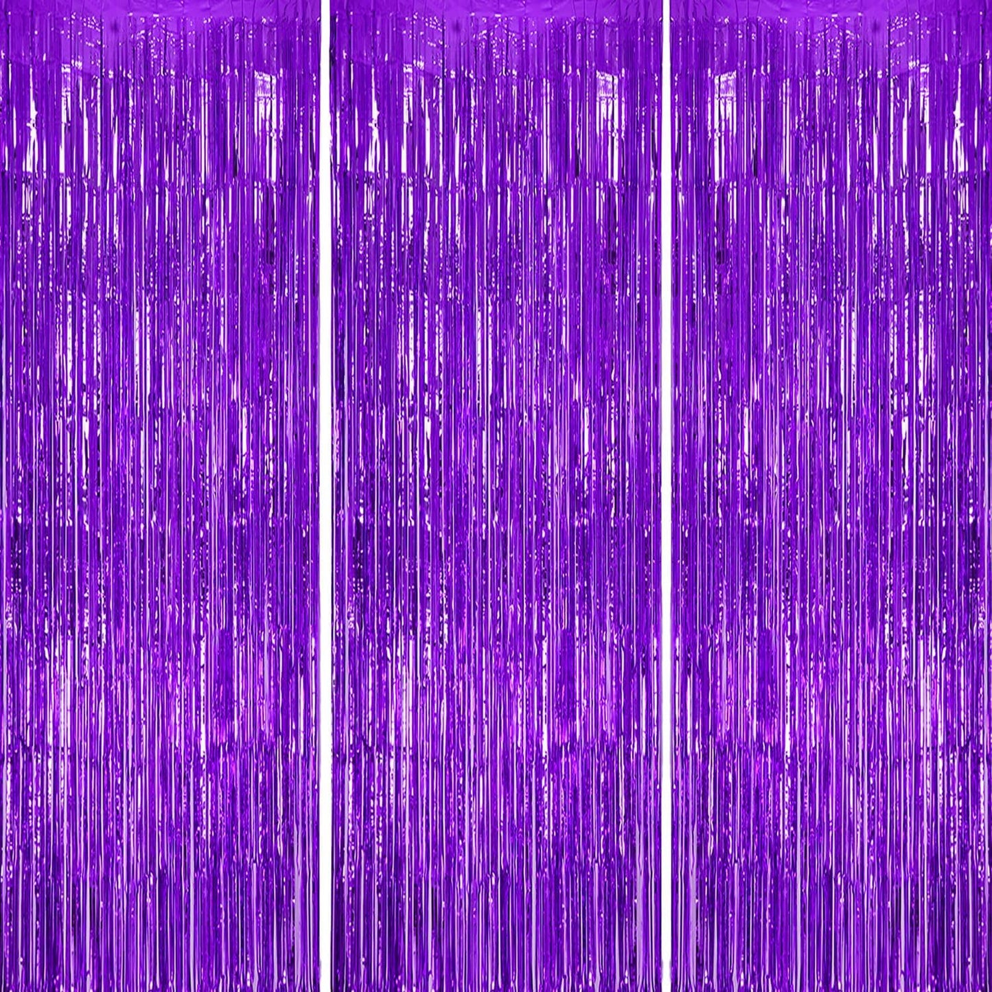3 Pack Foil Fringe Backdrop - Purple Shiny Tinsel Curtains for Party Decoration/Photo Booth Props
