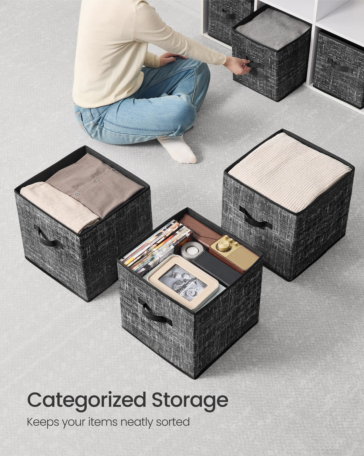 SONGMICS Storage Cubes, Set of 10, 13-Inch Foldable Closet Organizers