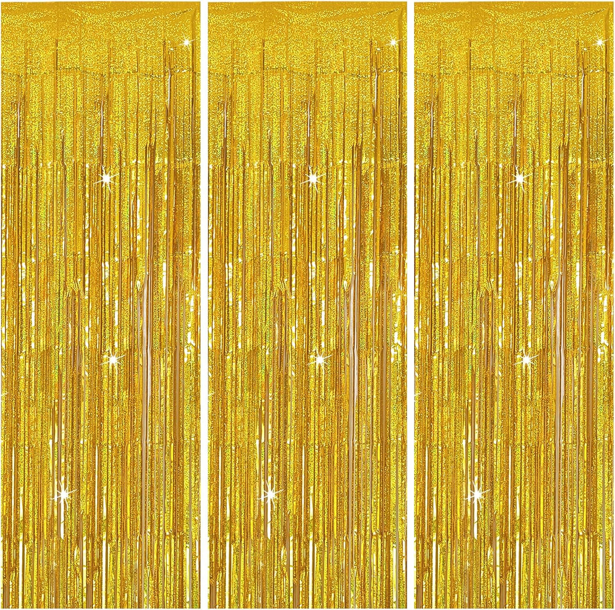 3 Pack Gold Backdrop Birthday Decorations Foil Curtain Backdrop Gold Streamers Dance Party