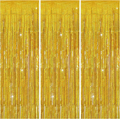 3 Pack Gold Backdrop Birthday Decorations Foil Curtain Backdrop Gold Streamers Dance Party