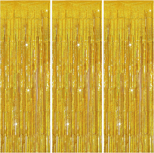3 Pack Gold Backdrop Birthday Decorations Foil Curtain Backdrop Gold Streamers Dance Party