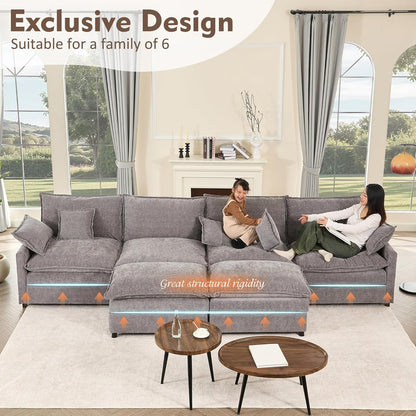 142.5" U Shaped Couch, Modular Sectional Sofa, 3-Seater Comfy Cloud Couch with Movable Ottoman
