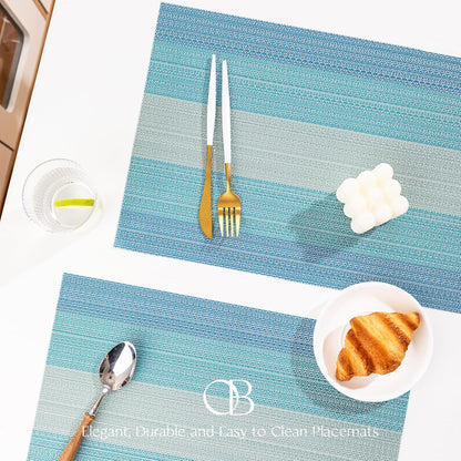 Placemats Set of 6 - Easy Clean Woven Vinyl Placemats for Dining Table, Indoor/Outdoor Place Mats