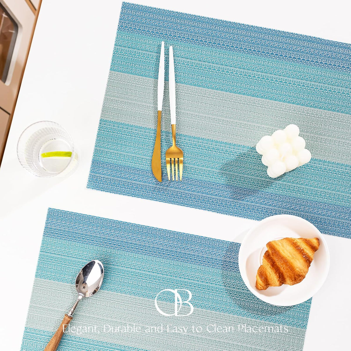 Placemats Set of 8 - Easy Clean Woven Vinyl Placemats for Dining Table, Indoor/Outdoor Place Mats