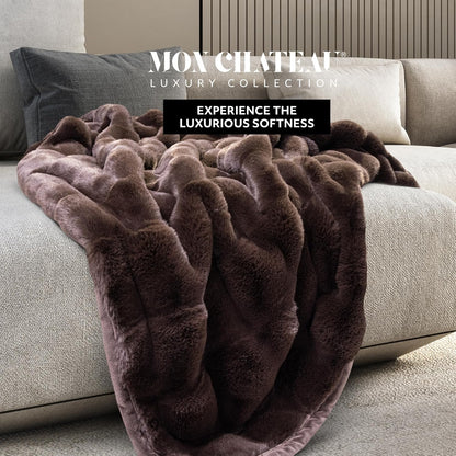 Mon Chateau Premium Reversible Luxury Faux Fur Throw for Couch, Sofa, or Bed - Plush Cozy Soft
