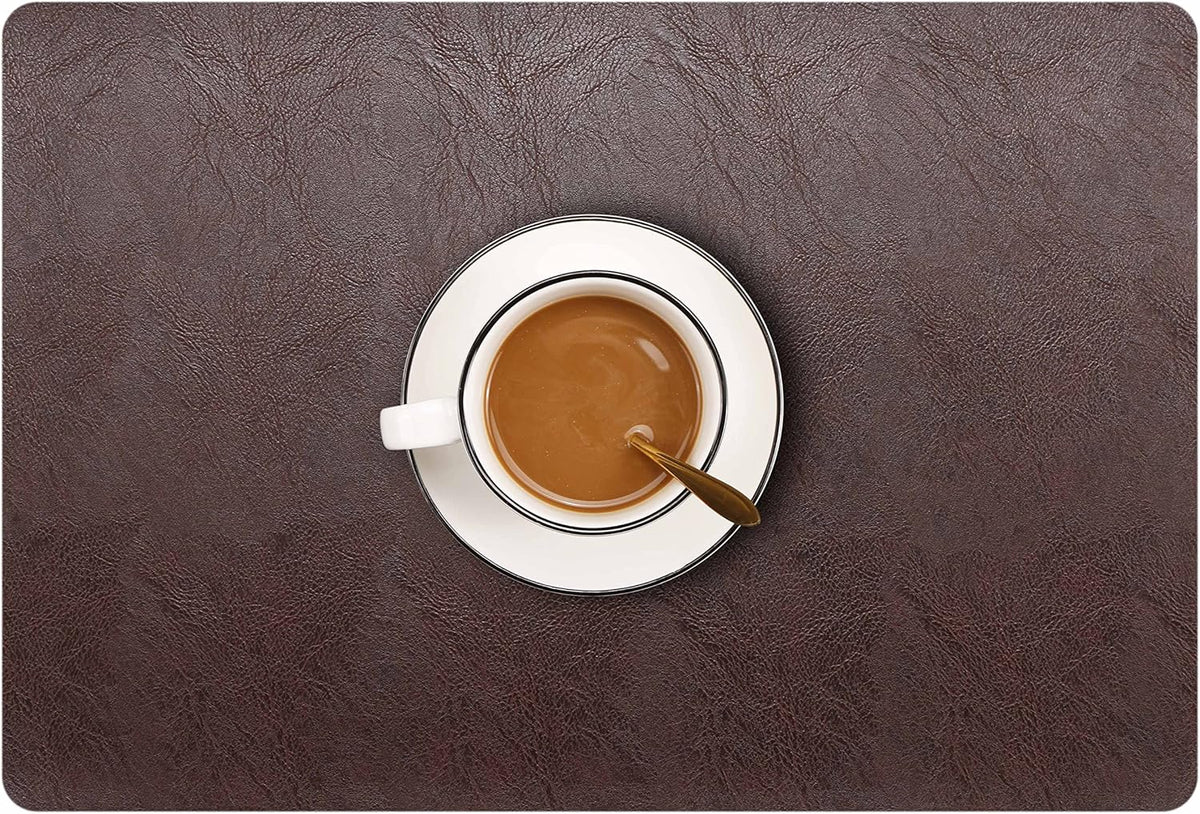 Set of 6 Faux Leather Placemats, PU Table Mats, Waterproof, Stain Resistant, Heat Resistant