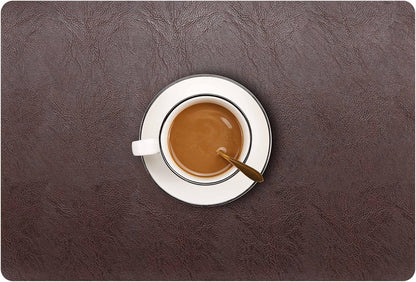Set of 6 Faux Leather Placemats, PU Table Mats, Waterproof, Stain Resistant, Heat Resistant