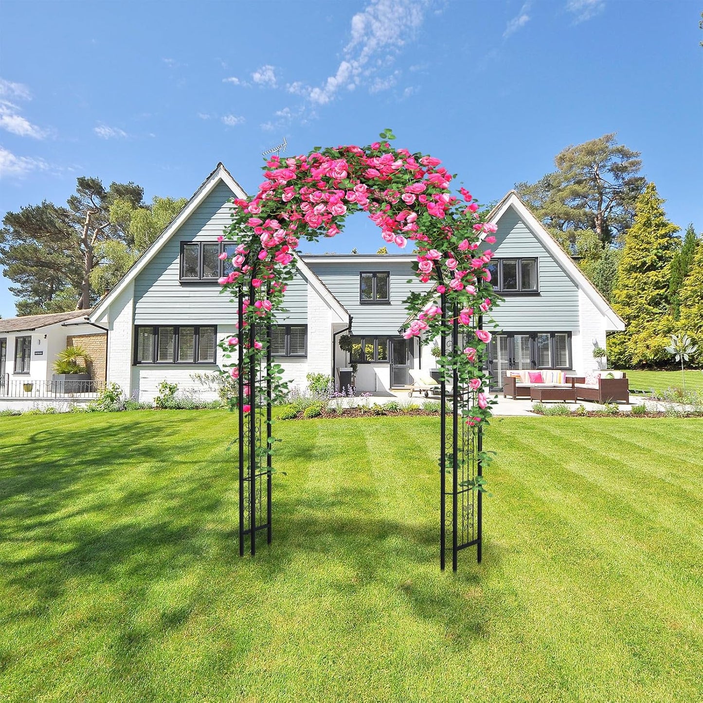 88in Steel Garden Arch Arbor Trellis for Climbing Plants Outdoor,Yard,Garden,Climbing Plants 7ft