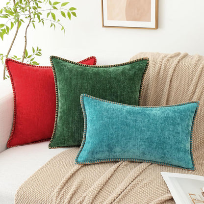 decorUhome Chenille Soft Throw Pillow Covers 26x26 Set of 2, Farmhouse Velvet Neutral Decorative
