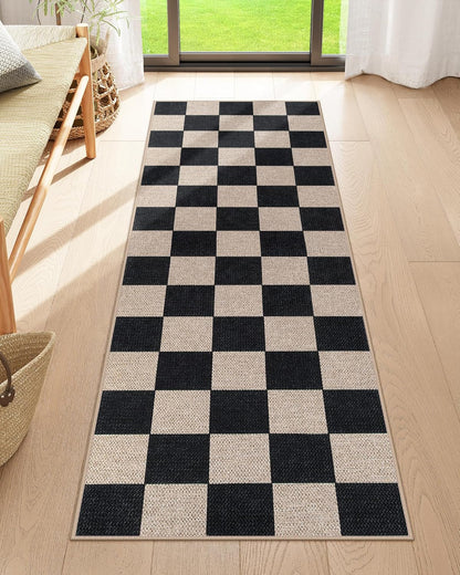 Lahome Checkered Easy Jute Runner Rug, 2x6 Kitchen Runner Rug Non Slip Washable Outdoor Carpet for