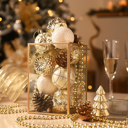 Valery Madelyn Ornaments for Christmas Trees, 16ct 2.36 Inches White and Gold Shatterproof