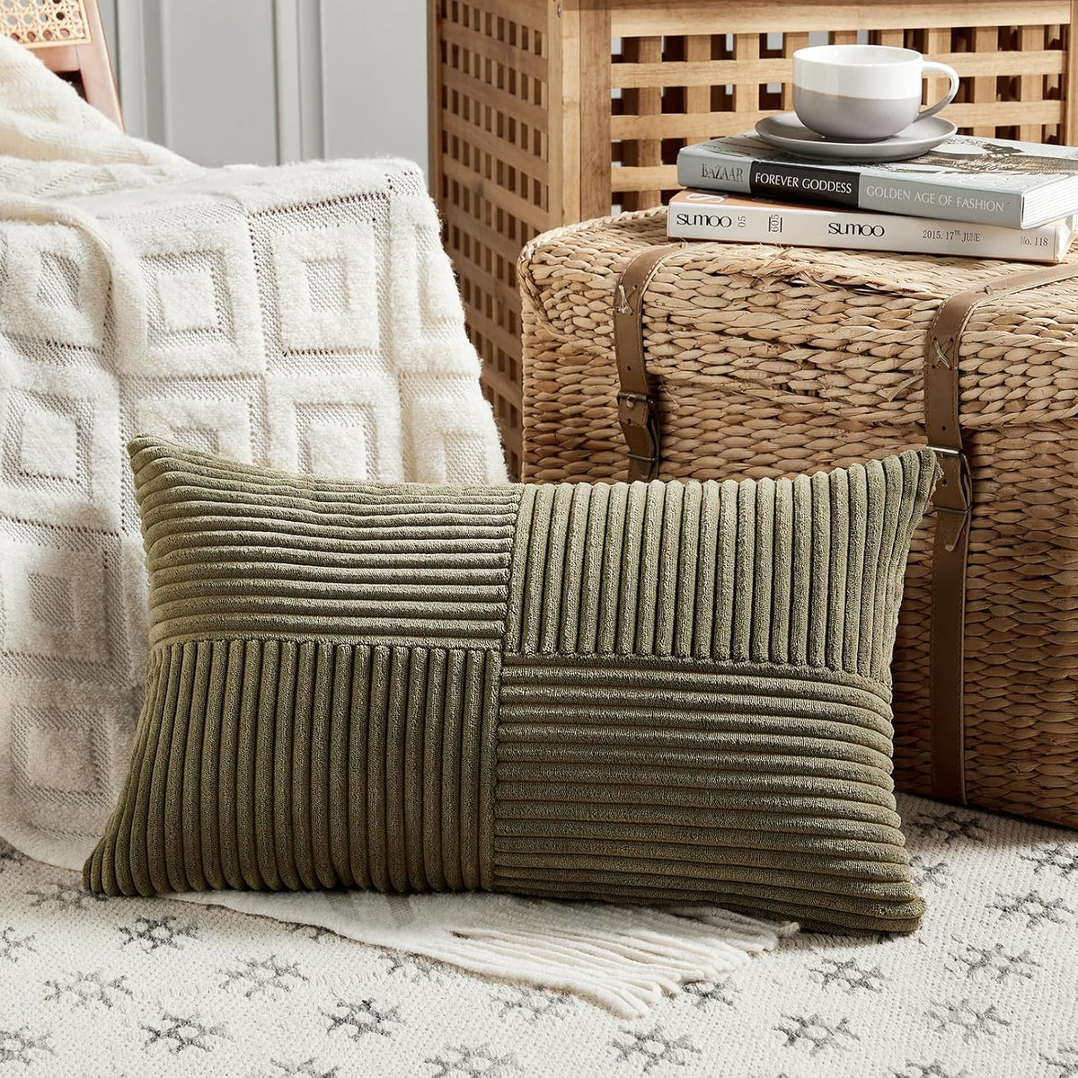 Fancy Homi 2 Packs Olive Green Lumbar Decorative Throw Pillow Covers 14x24 Inch for Couch Bed