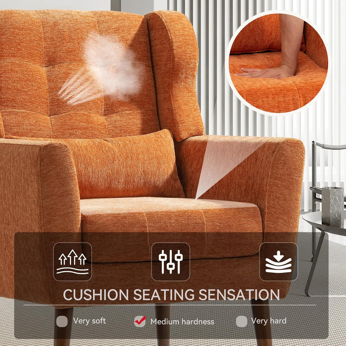 Modern Accent Chair, Upholstered Armchair with Pillow, Fabric Single Sofa Chair with Lounge Seat