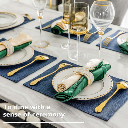 Home Brilliant Set of 6 Placemats Heat Resistant Dining Table Place Mats Kitchen Table Mats, Navy