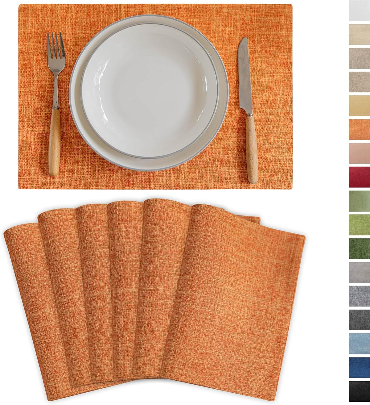 Demetex Orange Placemats Set of 6 Fall Linen Place Mats Modern Washable Table Plate Mats for