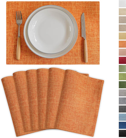 Demetex Orange Placemats Set of 6 Fall Linen Place Mats Modern Washable Table Plate Mats for