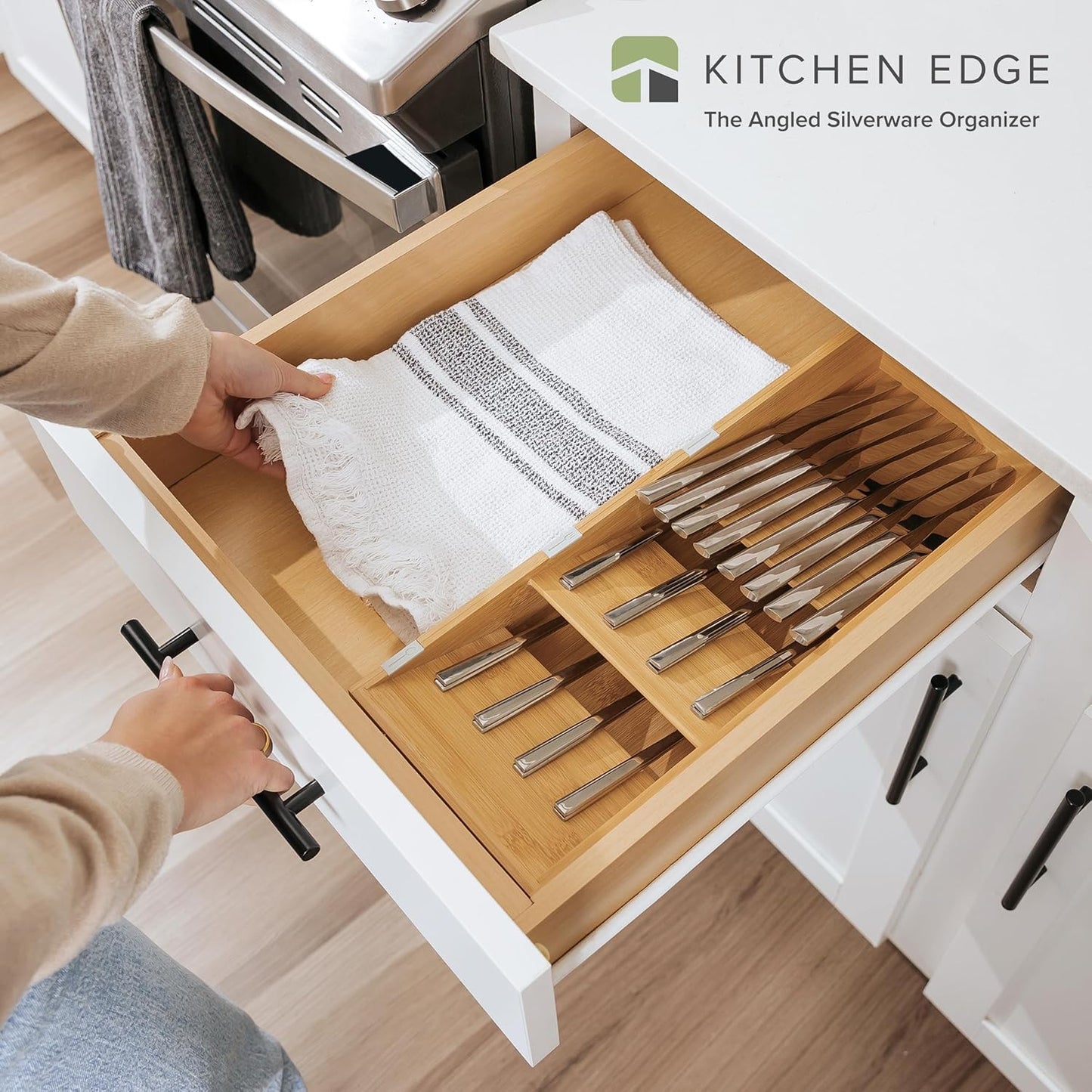Premium Cutlery, Flatware, and Silverware Drawer Organizer – Slanted 3-Compartment Design with