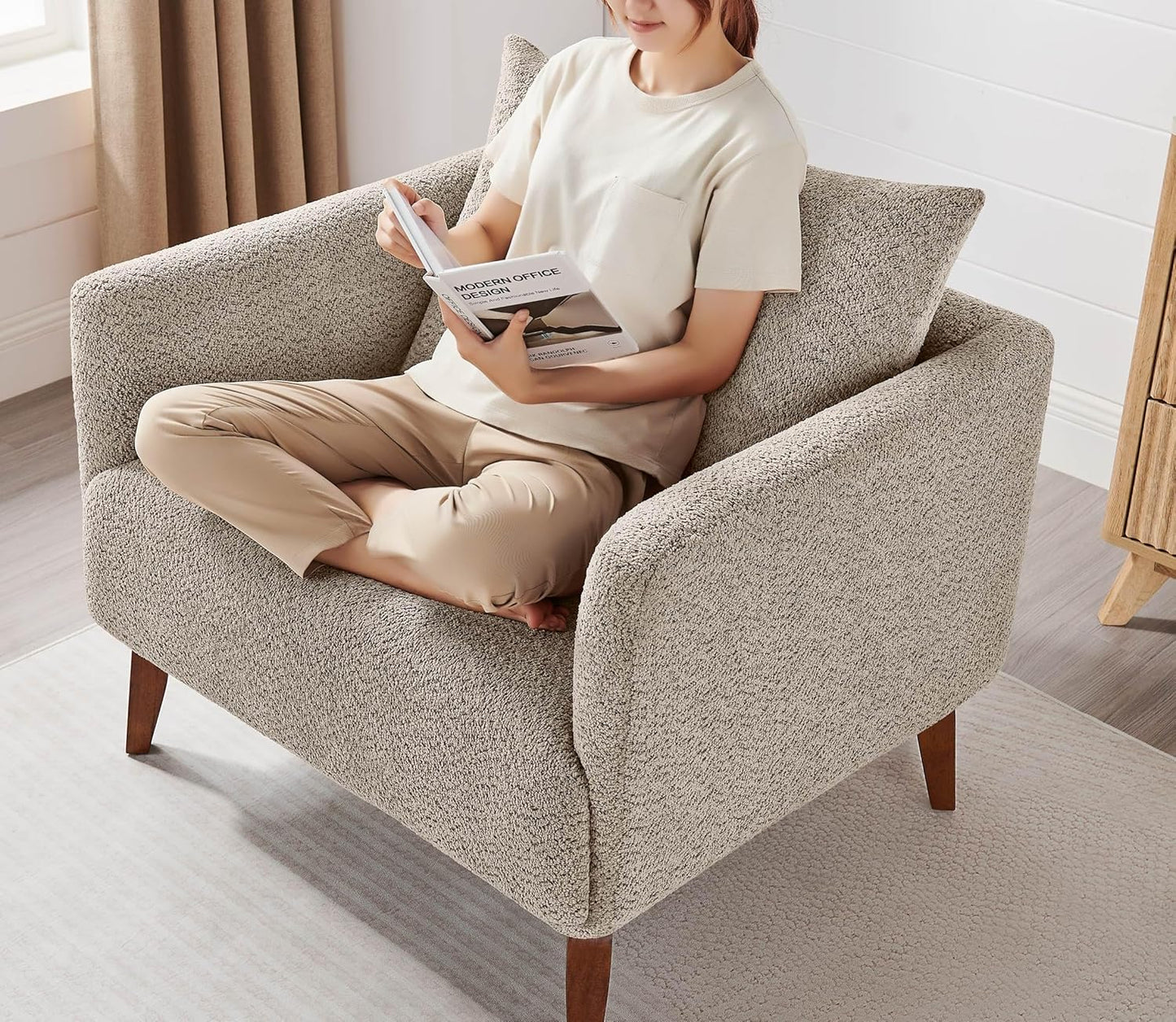 Oversized Accent Chair Modern Boucle Armchair for Living Room- 37" Wide Accent Chair with Solid