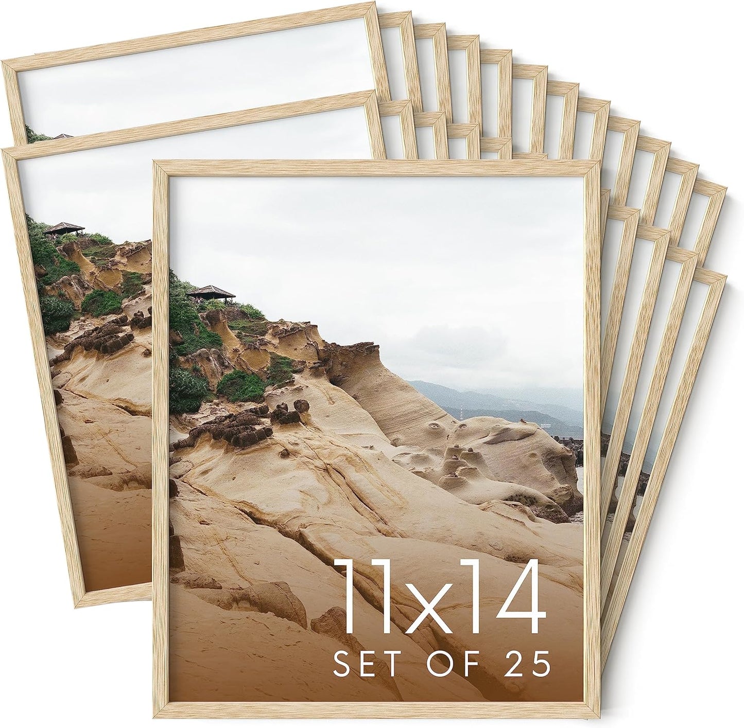Haus and Hues 11x14 Natural Oak Wood Picture Frames Set of 25 - Premium Bulk Picture Frames 11x14