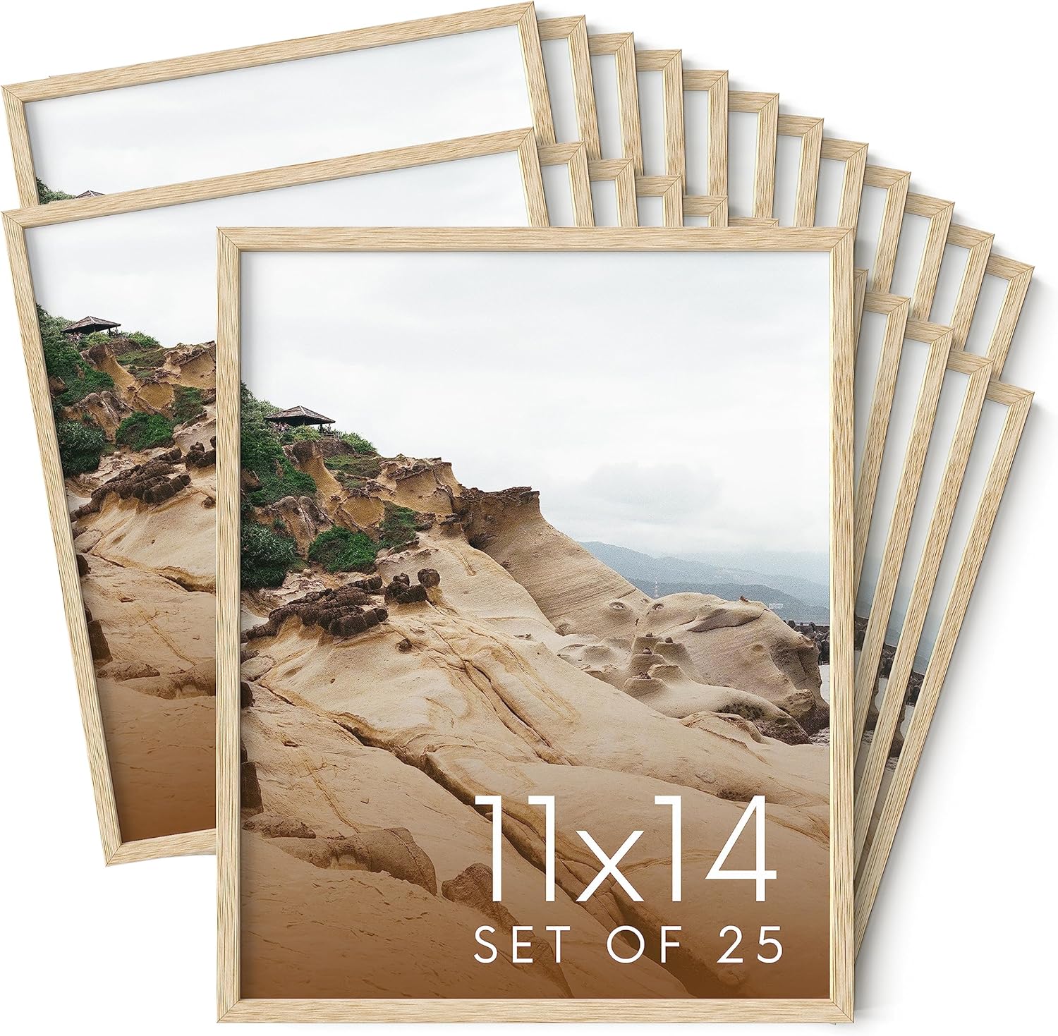 Haus and Hues 11x14 Natural Oak Wood Picture Frames Set of 25 - Premium Bulk Picture Frames 11x14