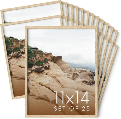 Haus and Hues 11x14 Natural Oak Wood Picture Frames Set of 25 - Premium Bulk Picture Frames 11x14