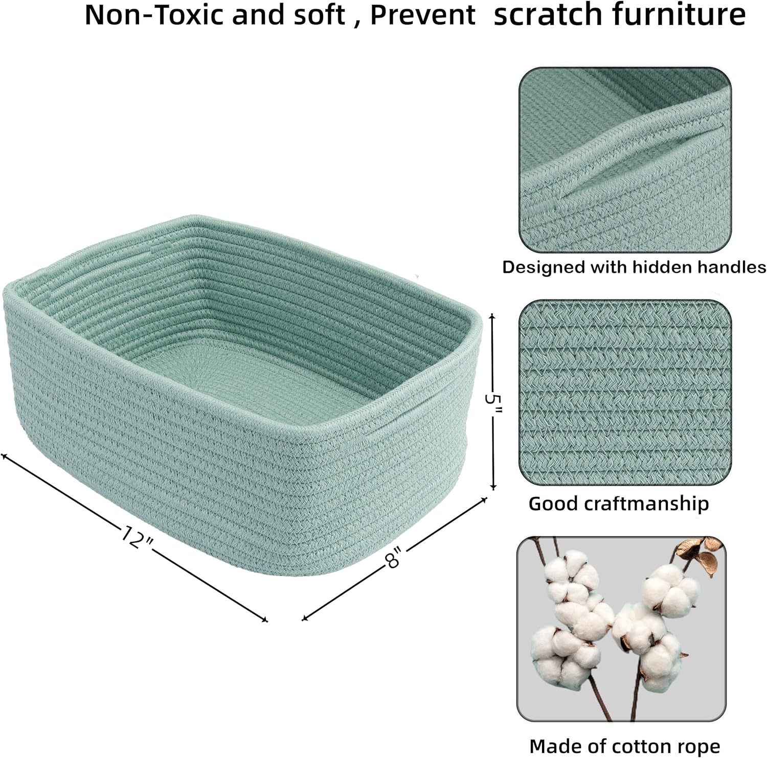 Small Woven Storage Baskets 12“X8”X5“ Decorative Rope Bins for Organizing Shelves, Closets, and