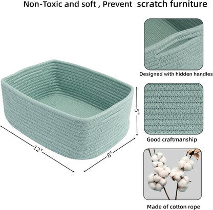 Small Woven Storage Baskets 12“X8”X5“ Decorative Rope Bins for Organizing Shelves, Closets, and