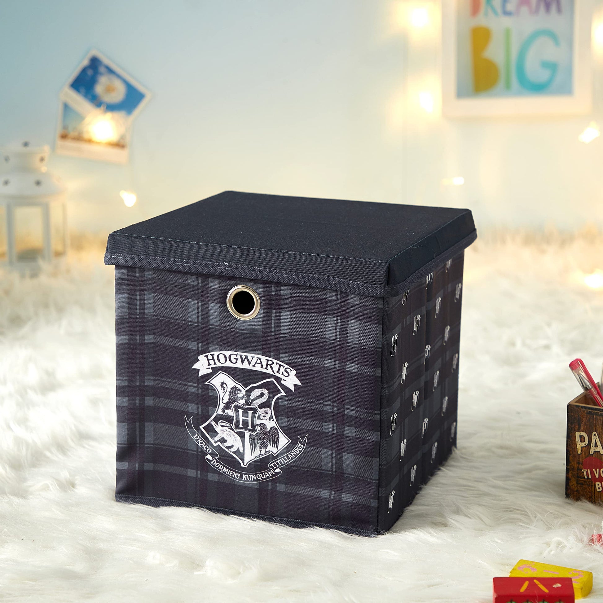Harry Potter Collapsible Storage Cube with Removable Lid,10” x 10” x 10” Fabric Organizer Bin for