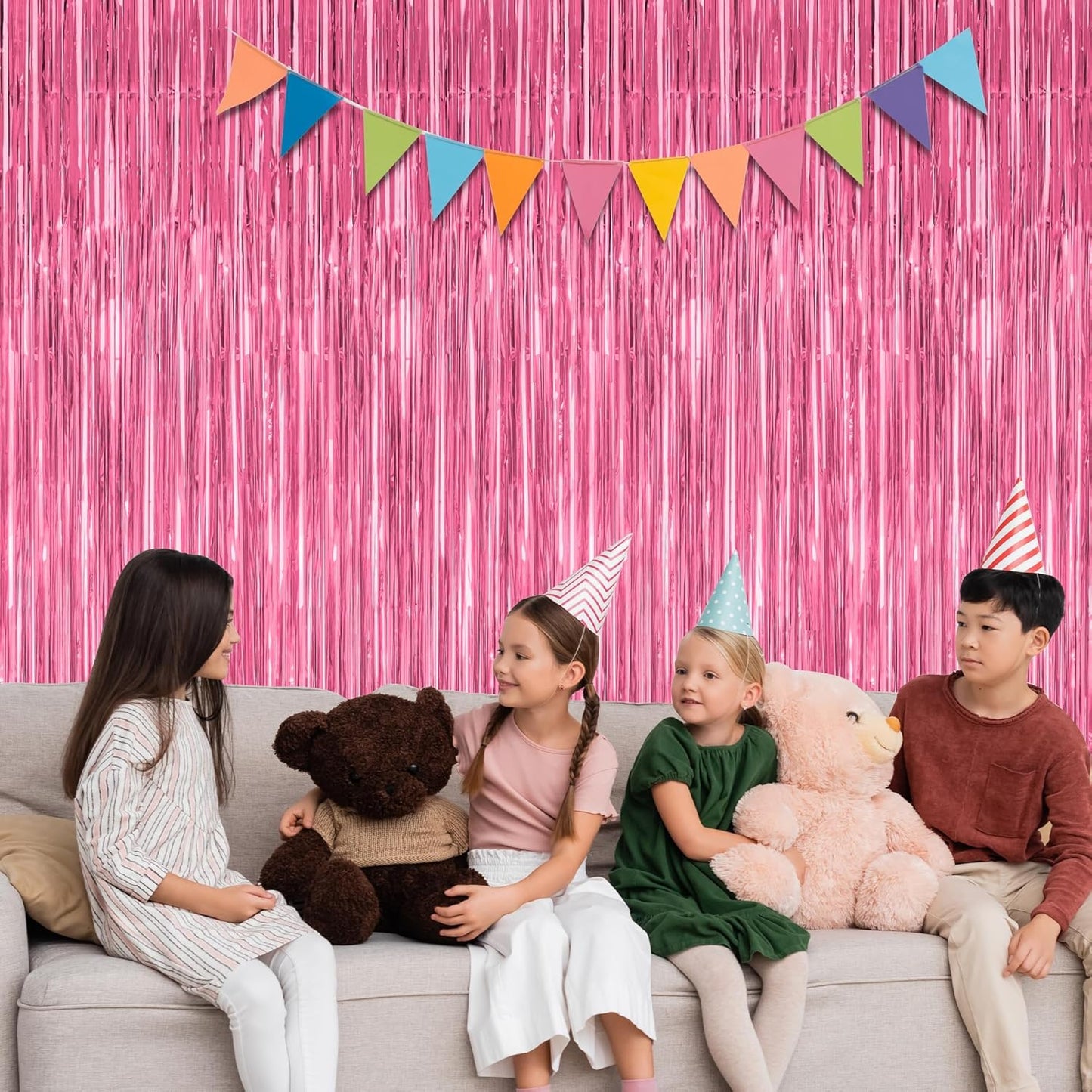 8 Pack Pink Backdrop, 3.28 FT x 7.05 FT Pink Birthday Decorations, Metallic Pink Backdrop for