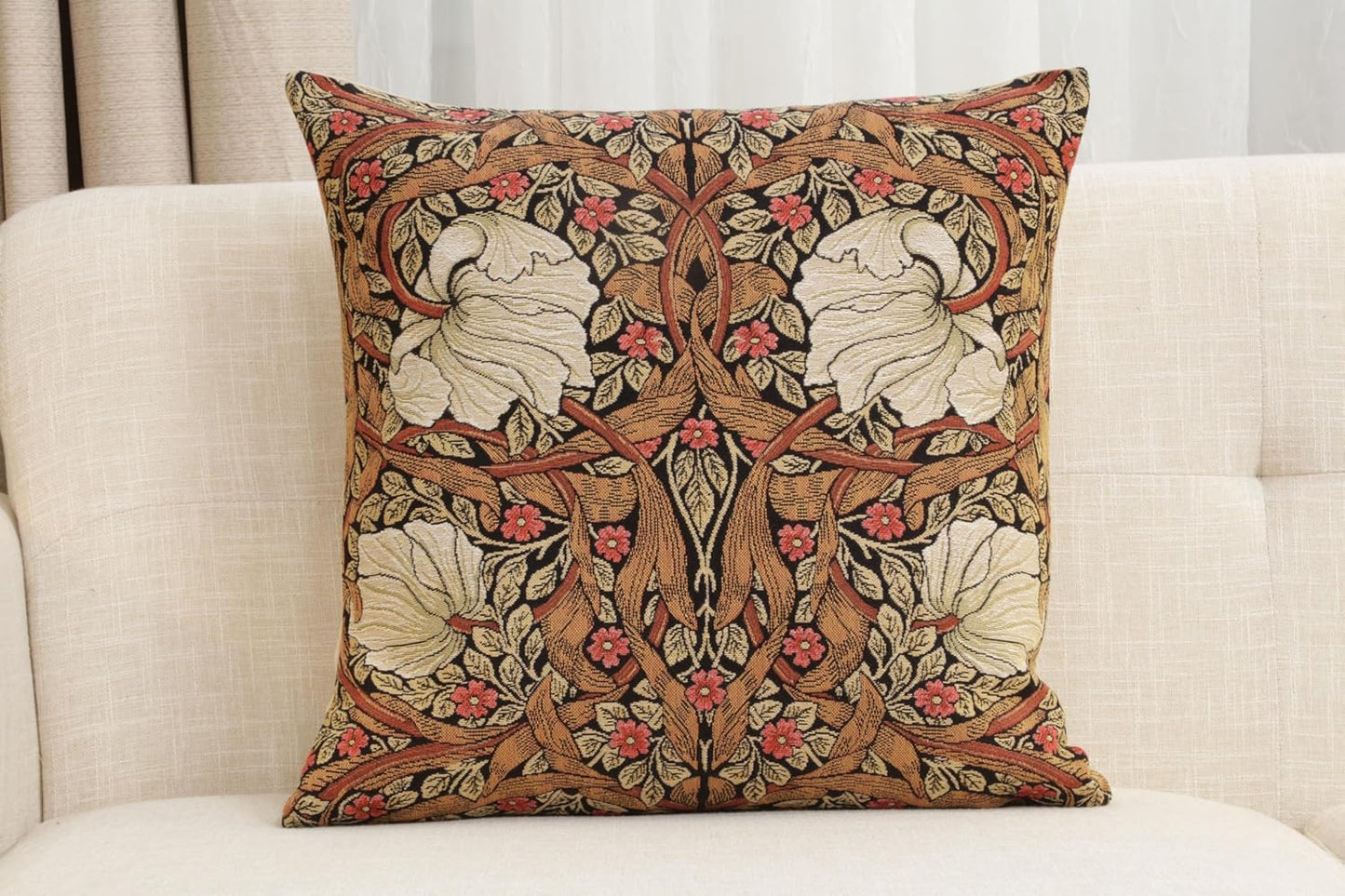 Charlotte Home Furnishings Pimpernel Tobacco Brown Floral Throw Pillow Cover 18” x 18” – Botanical