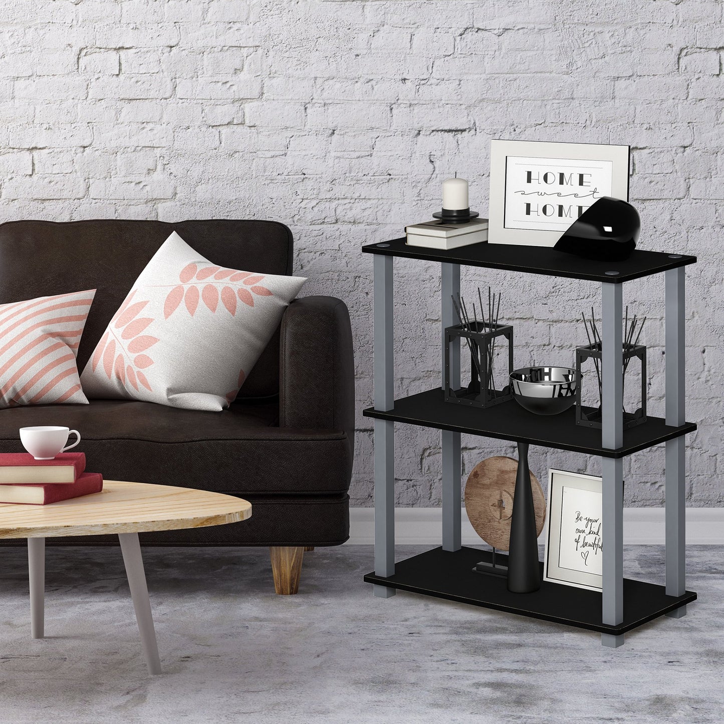 Furinno TURN-S-TUBE Storage Shelves, 3-Tier Book Shelf, Corner Shelf, Toolless Open Shelves, for