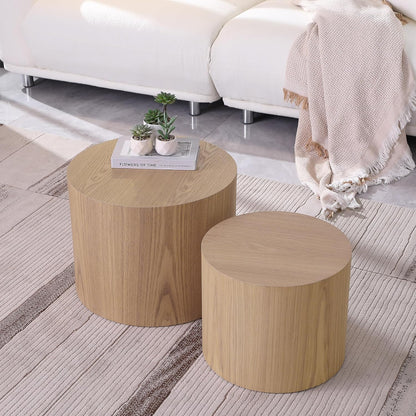 WILLIAMSPACE Nesting Coffee Table Set of 2, Round Wooden Coffee Tables Circle Modern Table for