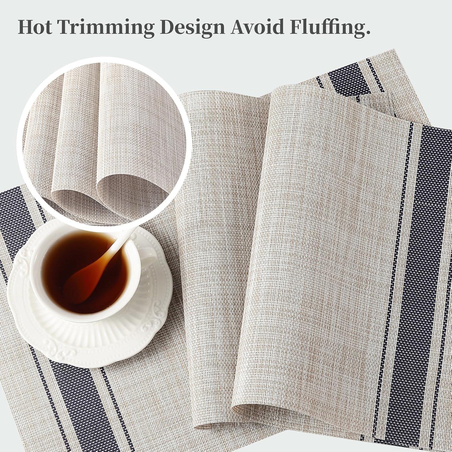 Leetaltree Khaki-Blue Placemats, Heat Resistant Non-Slip Place mats for Dining Table, Washable