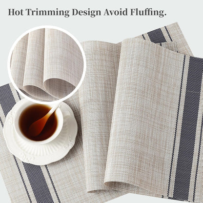 Leetaltree Khaki-Blue Placemats, Heat Resistant Non-Slip Place mats for Dining Table, Washable