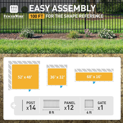 Fencer Wire 100FT Heavy Duty Flat Top Fence Barrier Kit, Anti-Rust Metal Steel Fence with 6FT