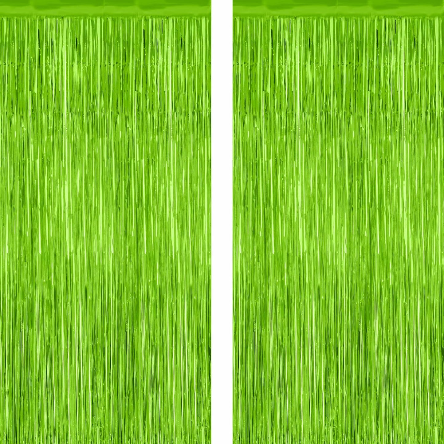 2 Pack Backdrop Curtains, 3.28 Feet x 7.05 Feet Grass Green Fringe Curtains, Metallic Tinsel