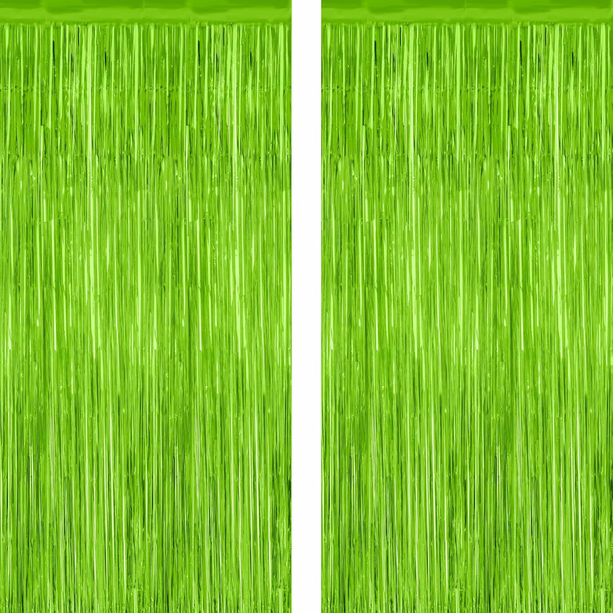2 Pack Backdrop Curtains, 3.28 Feet x 7.05 Feet Grass Green Fringe Curtains, Metallic Tinsel