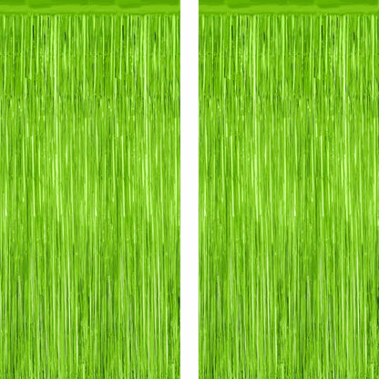 2 Pack Backdrop Curtains, 3.28 Feet x 7.05 Feet Grass Green Fringe Curtains, Metallic Tinsel