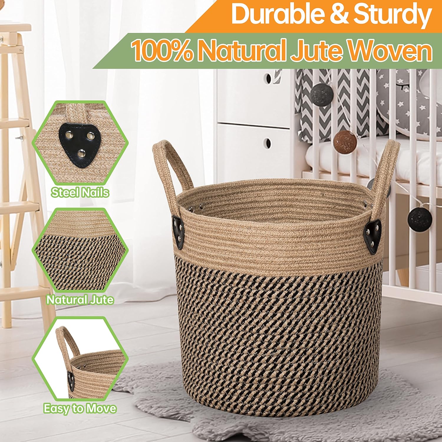 Jute Rope Basket - 10"x10" Woven Plant Pot Holder with Handles, Boho Indoor/Outdoor Planter Cover