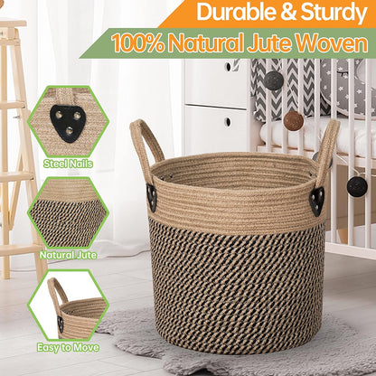 Jute Rope Basket - 10"x10" Woven Plant Pot Holder with Handles, Boho Indoor/Outdoor Planter Cover