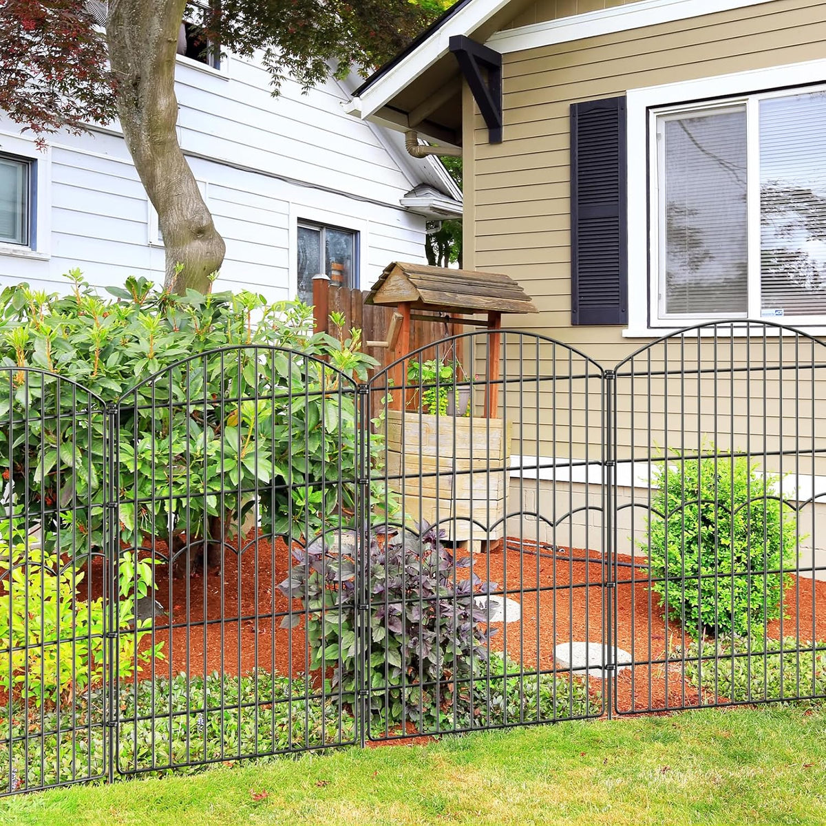Decorative Garden Fence 6 Panels 14.8 ft (L)×38in (H) Metal Garden Fences, No Dig Animal Barrier