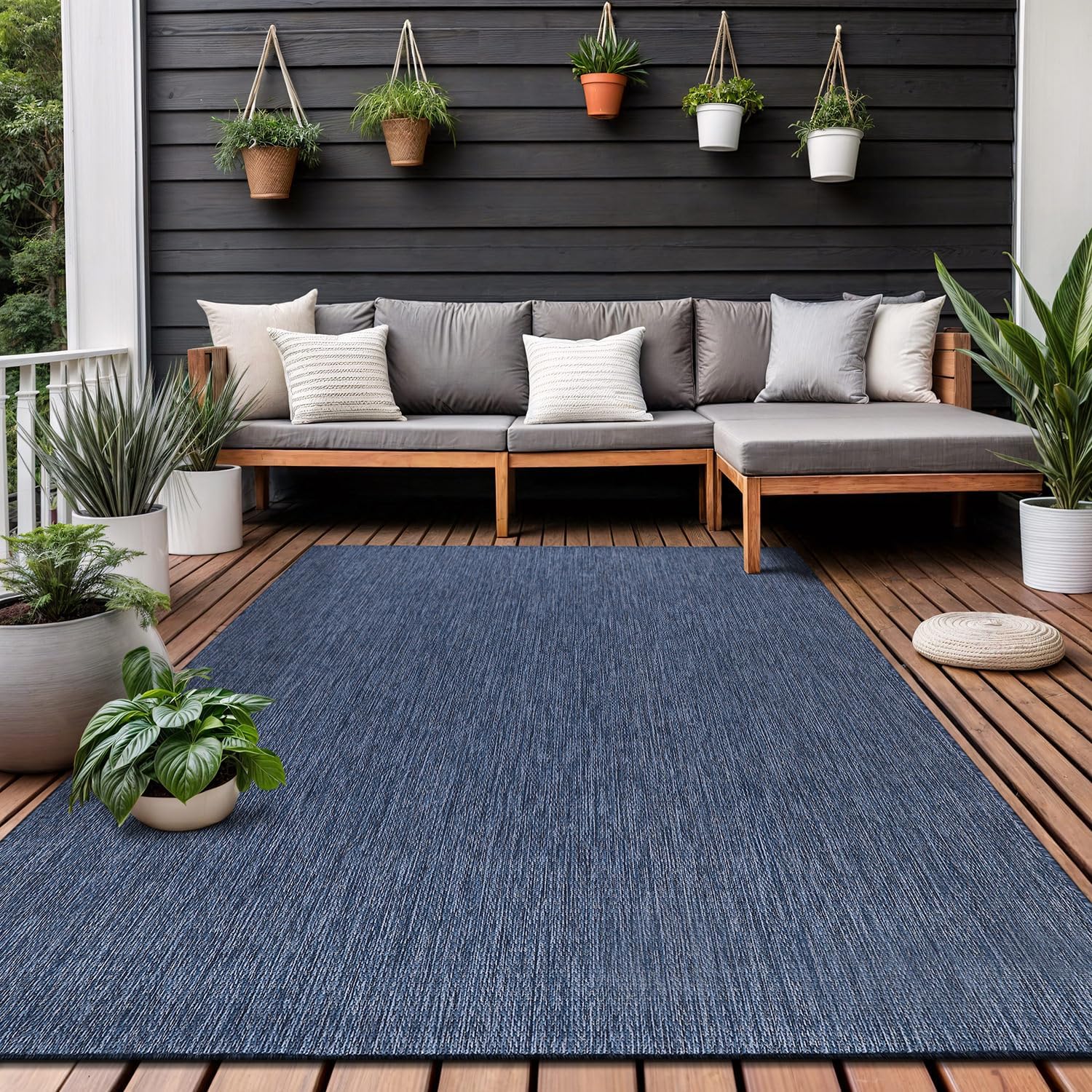 Washable Indoor Outdoor Rug 9x12 Weather Resistant Area Rugs Modern Solid for Porch Deck Balcony