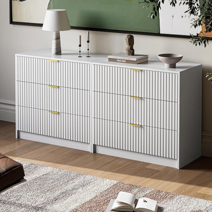 White Fluted Dresser for Bedroom, 32 Inch Wide Nightstand with Large Drawer, 3 Drawer End Table for