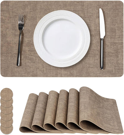 Vinyl Placemats Set of 6, Faux Leather Waterproof and Heat Resistant Place Mats, Washable Anti-Slip