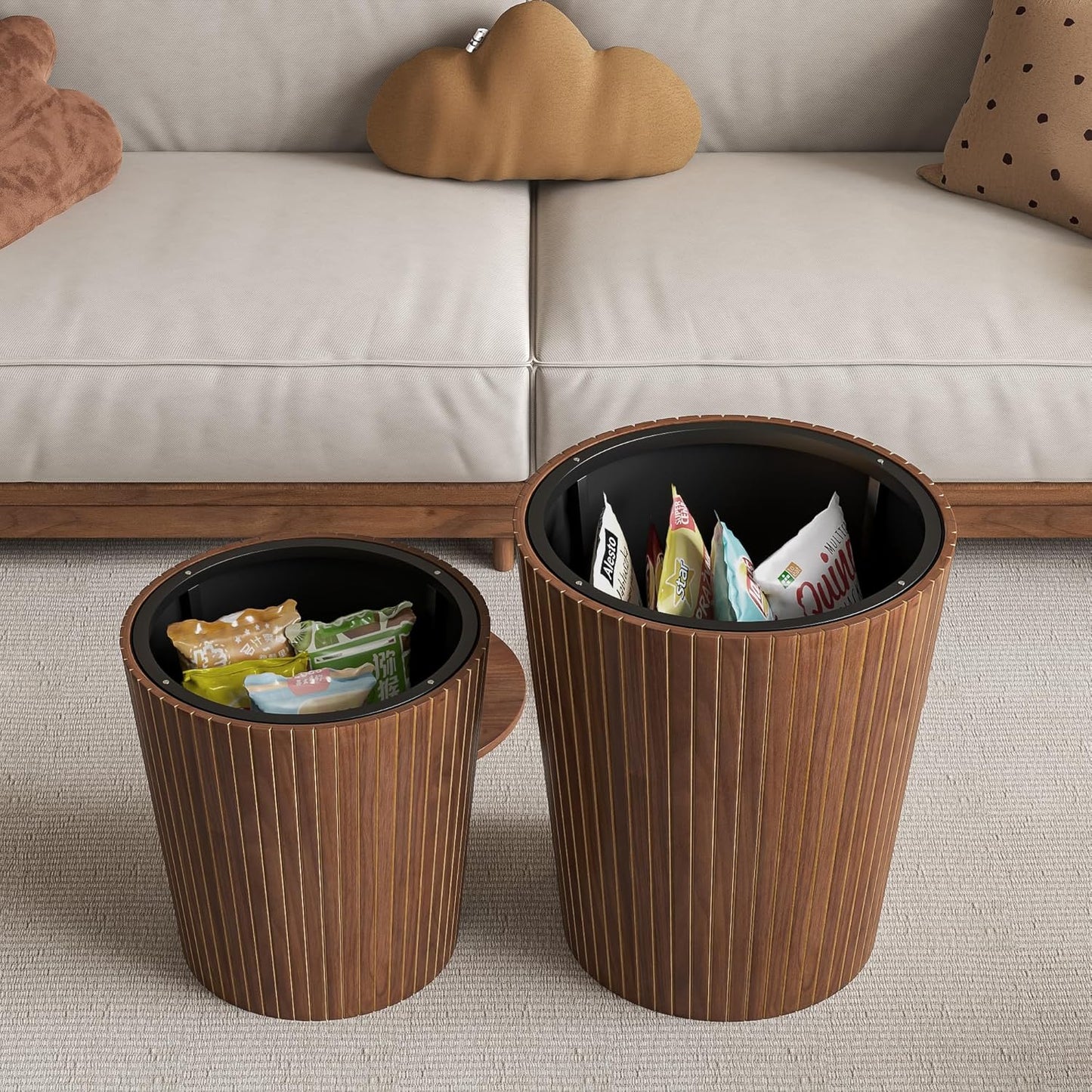 Nesting Coffee Table Set of 2, Round End Table with Storage, Farmhouse Side Table with Removable