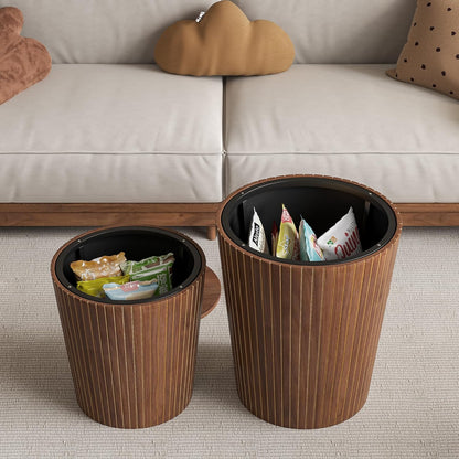 Nesting Coffee Table Set of 2, Round End Table with Storage, Farmhouse Side Table with Removable