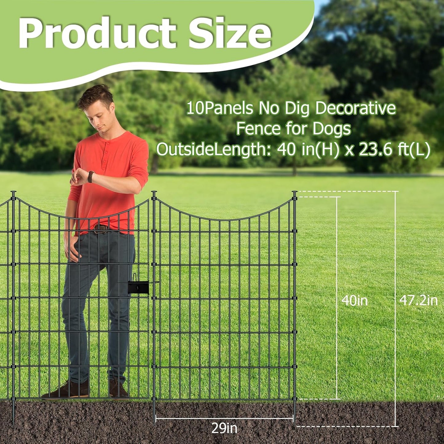 10 Panels Garden Fence Dog Fence Outdoor for Yard, 40in H x 23.6ft L Rustproof Metal Fencing with
