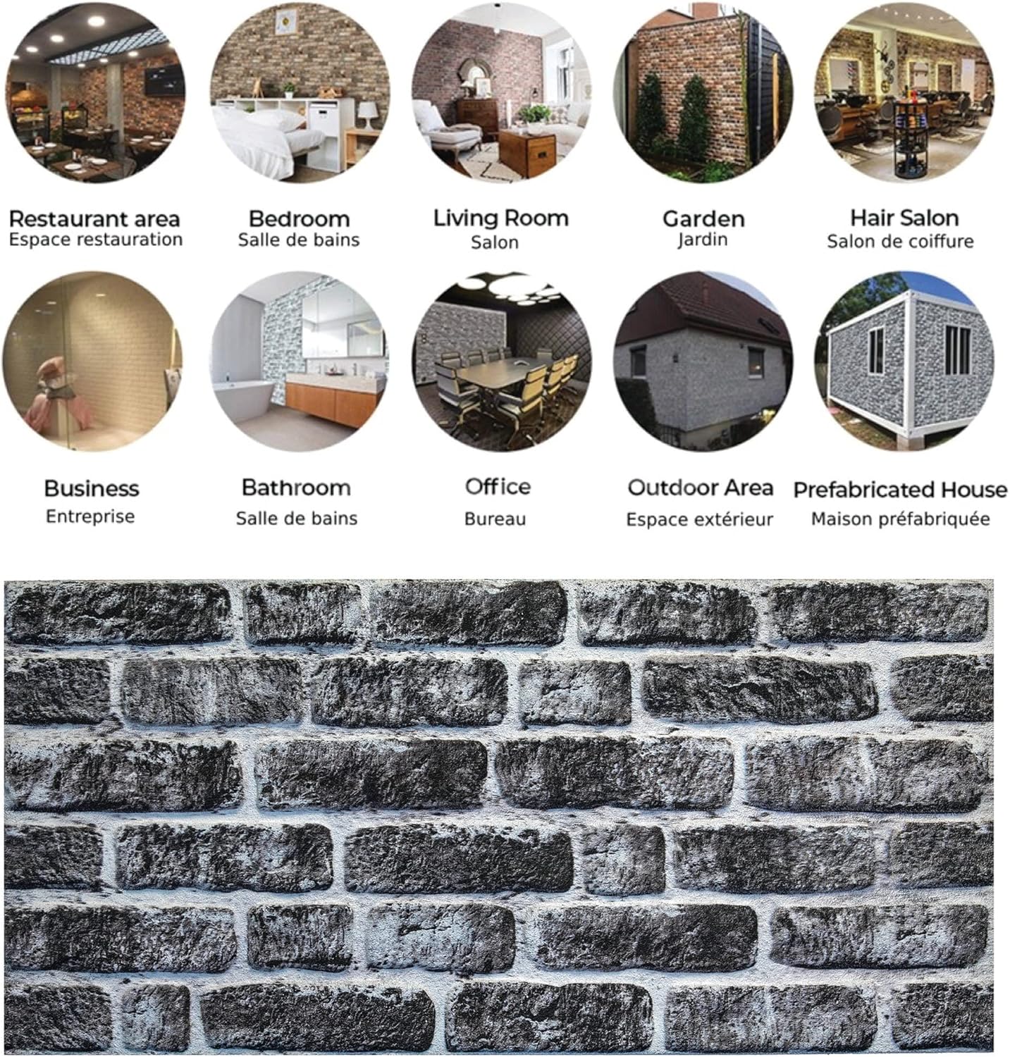 Dundee Deco 3D Wall Panels Faux Brick - Cladding, Charcoal White Stone Look Wall Paneling